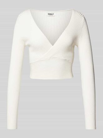 Only Slim Fit Langarmshirt aus Rippstrick Modell HONOR in Weiss, Gr&ouml;&szlig;e XL