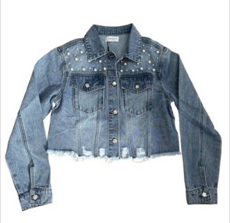 Bianco Womens Emma Cropped Denim Jacket In Medium Blue