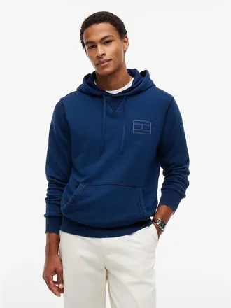 Tommy Hilfiger Mens Embroidered Flag Logo Indigo-Dyed Hoodie - Dark Indigo - XXXL