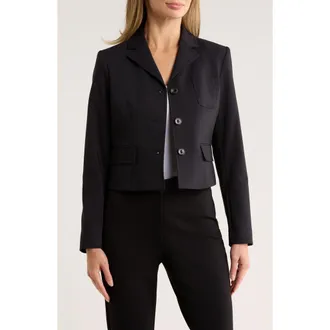 DKNY Notch Lapel Cotton Blend Crop Blazer in Navy at Nordstrom Rack, Size 8