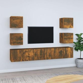 vidaXL 7 Piece TV Cabinet Set Smoked Oak Engineered Wood vidaXL