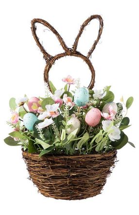 Glitzhome Easter Egg and Flower Bunny Shaped Basket Centerpiece in Brown at Nordstrom, Size Medium