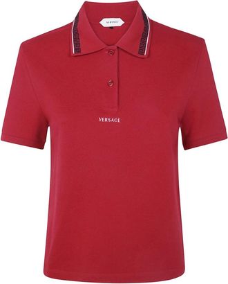 Versace Polo Piquet met Logo en Greca Borduurwerk - Dames - Polos - Rood - M - Tops