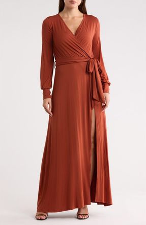 Go Couture Long Sleeve Empire Waist Maxi Dress in Hazelnut at Nordstrom Rack, Size X-Large
