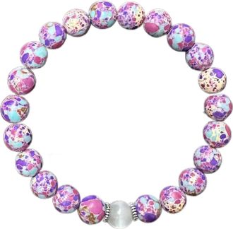 Generic Natural Stone Beaded Bracelet Purple And Turquoise Elastic Stretch With Grey Grain Yoga Bridesmaids Earrings for Wedding (Purple, 20cm)