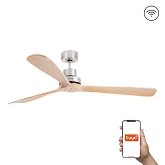 Netlighting Lantau XL 3 Blade Ceiling Fan Satin Nickel Pine Tuya Smart System in Natural