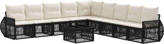 vidaXL Conjunto De Sof&aacute;s De Jard&iacute;n 10 Uds. Negro Y Blanco Crema Vidaxl