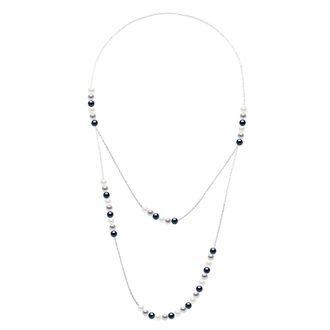 Ateliers Saint Germain Womens Double Long Necklace Prestige - Real Cultured Freshwater Pearls 5-6 mm - White/Grey Silver - One Size