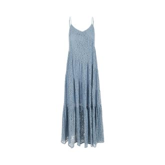 Michael Kors Jurken met stroken en bloemenkant - Dames - Maxi kleedjes - Blauw - S - Polyester - Kleedjes