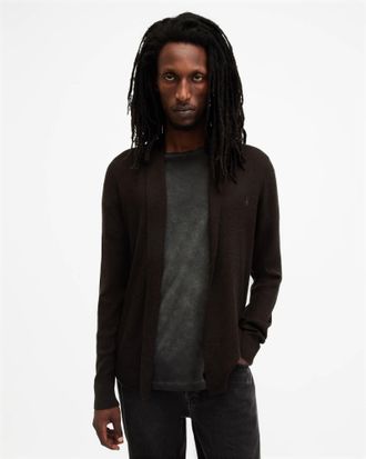 AllSaints Wool Mode Merino Ramskull Open Cardigan, Size: XXL