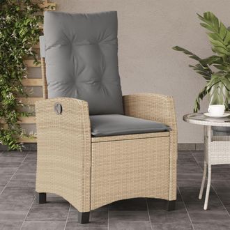 vidaXL Vidaxl - Sill&oacute;n Reclinable De Jard&iacute;n Con Cojines Rat&aacute;n Pe Beige Mixto