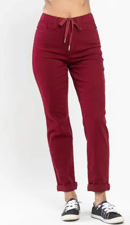 Judy Blue High Waist Pull On Double Cuff Jogger Jeans In Scarlet