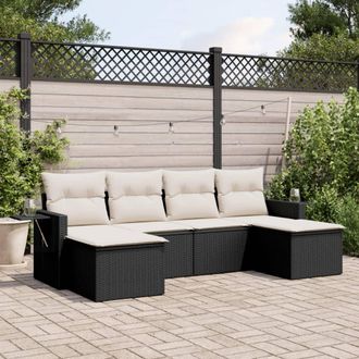 vidaXL Set De Sof&aacute;s De Jard&iacute;n 6 Piezas Y Cojines Rat&aacute;n Sint&eacute;tico Negro Vidaxl