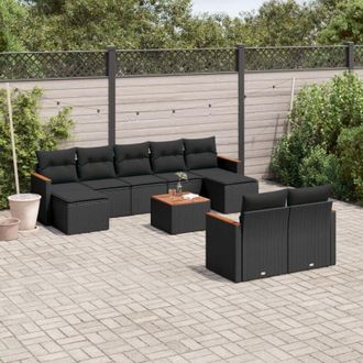vidaXL Vidaxl - Set De Sof&aacute;s De Jard&iacute;n 10 Pzas Cojines Rat&aacute;n Sint&eacute;tico Negro