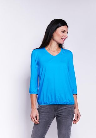 Seidel Moden 3/4-Arm-Shirt SEIDEL MODEN, Damen, Gr. 34, blau (t&uuml;rkis), Obermaterial: 95% Viskose, 5% Elasthan, normal h&uuml;ftlang, V-Ausschnitt, eingesetzt elastische