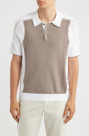 Reiss Claremont Colorblock Pointelle Trim Polo in Camel/white at Nordstrom, Size Xx-Large