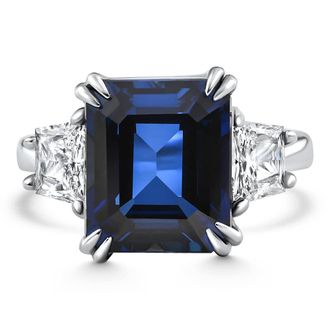 Pompeii3 6Ct Blue Sapphire & Diamond Anniversary Engagement Ring 14k White Gold Lab Grown
