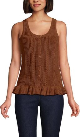 Lands End Cotton Boucle Ruffle Hem Sleeveless Sweater in Rich Ginger Brown at Nordstrom, Size X-Large
