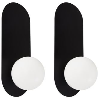Beliani Conjunto De 2 L&aacute;mparas De Pared Ovaladas Con Pantallas Esf&eacute;ricas De Vidrio Opalino Negro Leisi