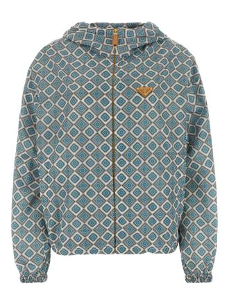 Prada geometric-print hooded jacket - Blue