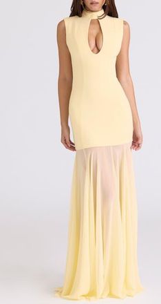 House of CB Raphaella Sleeveless Stretch Crepe Gown in Butter at Nordstrom, Size X-Large