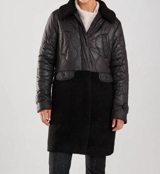 FDJ Long Mixed Media Pu Coat In Black