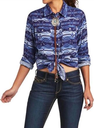 Ariat Real Long Sleeve Western Pearl Snap Shirt In Southwestern Oceanic
