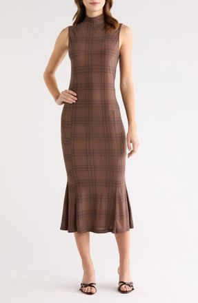 ASTR the Label Leigha Plaid Mock Neck Midi Dress in Brown Plaid at Nordstrom, Size X-Small