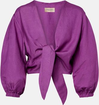 Adriana Degreas Linen-blend crop top