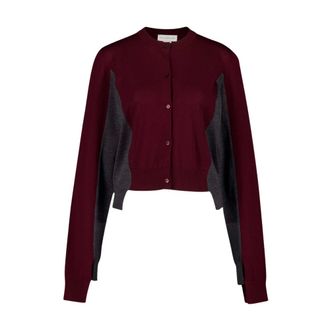 Stella McCartney Cardigans, female, Red, S, Color-Block Wool Cardigan