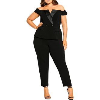 City Chic Sexy Off the Shoulder Jumpsuit in Black at Nordstrom Rack, Size Xxl/24W