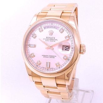 Rolex Pre-owned Rolex Day-Date Automatic Chronometer Diamond Pink Dial Mens Watch 118205