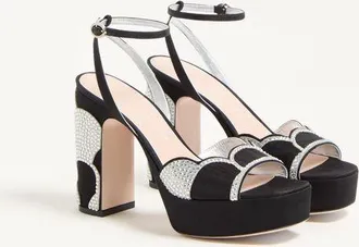 Valentino Garavani Sandalo Con Plateau Bowow In Tessuto Moir&egrave; Con Cristalli 115Mm Donna NERO/SILVER 35.5