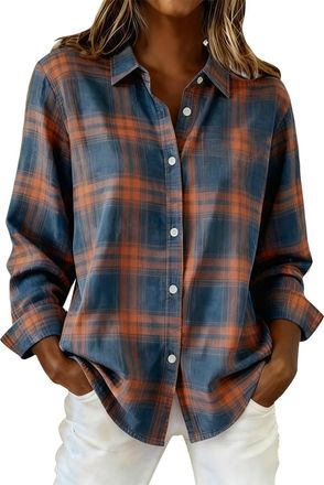 Generic Checked Shirt Womens Plaid Shirt Casual Long Sleeve Flannel Shirts Ladies Cowboy Boyfriend Shacket Jackets Basic Blouse Tops Soft Comforty Daily Wear 