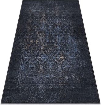 RugsX Rugsx - Alfombra Lavable Andre 1058 Ornamento, Vintage Antideslizante - Negro / Azul Black 160x220 Cm