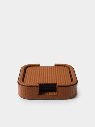 Pinetti Set of 6 Woven Leather Square Coasters