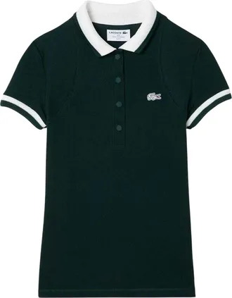 Lacoste Dames Geborduurd Logo Korte Mouwen Polo Shirt (Groen/Wit)