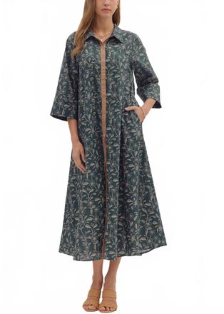 Entro Teighla Cotton Midi Shirt Dress In Blue Botanical