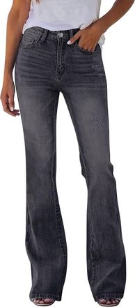 Generic Flared Jeans, Wide Leg Jeans for Women Skinny High Waisted Denim Bell Bottom Pants with Pockets Trendy Tummy Control Flared Trousers S