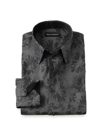 Paul Fredrick Comfort Stretch Non-iron Botanical Dress Shirt With Contrast Trim