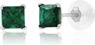 MAX + STONE 14k Yellow or White Gold 4mm Square Princess Cut Gemstone Stud Earrings