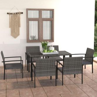 vidaXL Set da Pranzo da Giardino 7 pz in Polyrattan Grigio - Vidaxl