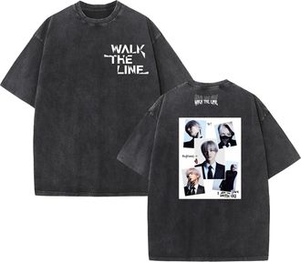 Generic Walk The Line T-Shirt 2025 World Tour Desire:Unleash Graphic Supp-ort Washed Oversize Cotton Shirt(E,L)