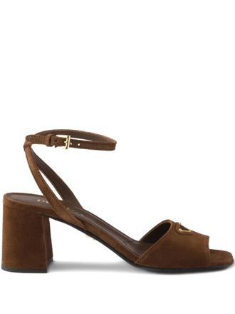 Prada logo-plaque suede sandals - Brown