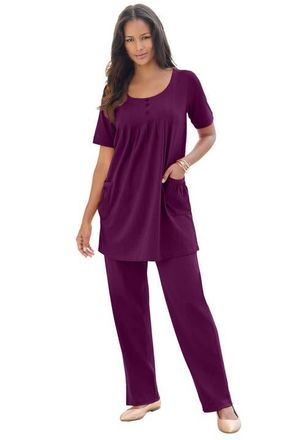 Roaman's Plus Size Two Pocket Soft Knit Swing Tunic in Dark Berry at Nordstrom, Size Medium