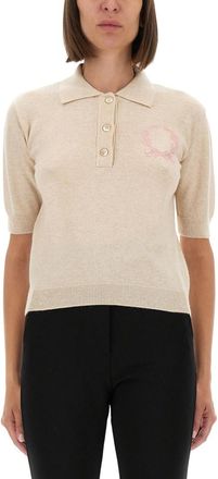 Moschino Beige Logo Shirt Collar Sweater