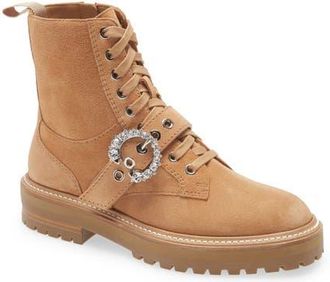 Jimmy Choo London Cora Crystal Buckle Combat Boot in Caramel/Crystal at Nordstrom, Size 7Us