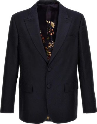 Etro Jacquard jas van wol en katoen - Heren - Blazers - Blauw - 3XL - Katoen - Jassen