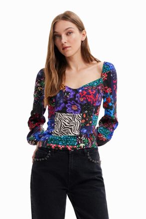 Desigual Womens Blus_Patch Flowers 2000 Black Blouse, M