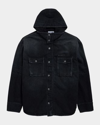 Balenciaga Men & apos;s Black Denim Hooded Cargo Jacket